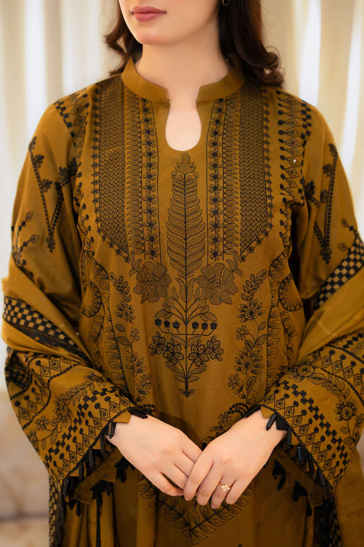 3 Piece Embroidered Dhanak Suit Unstiched | HEW-55