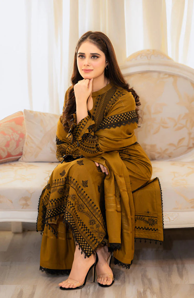 3 Piece Embroidered Dhanak Suit Unstiched | HEW-55