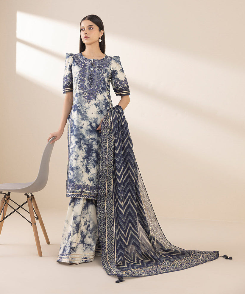 3 Piece Embroidered Linen Suit Unstitched | HEW-33