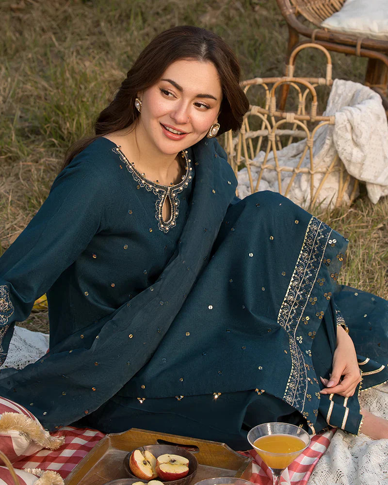 3 Piece Embroidered Dhanak Suit Unstitched | HEW-59