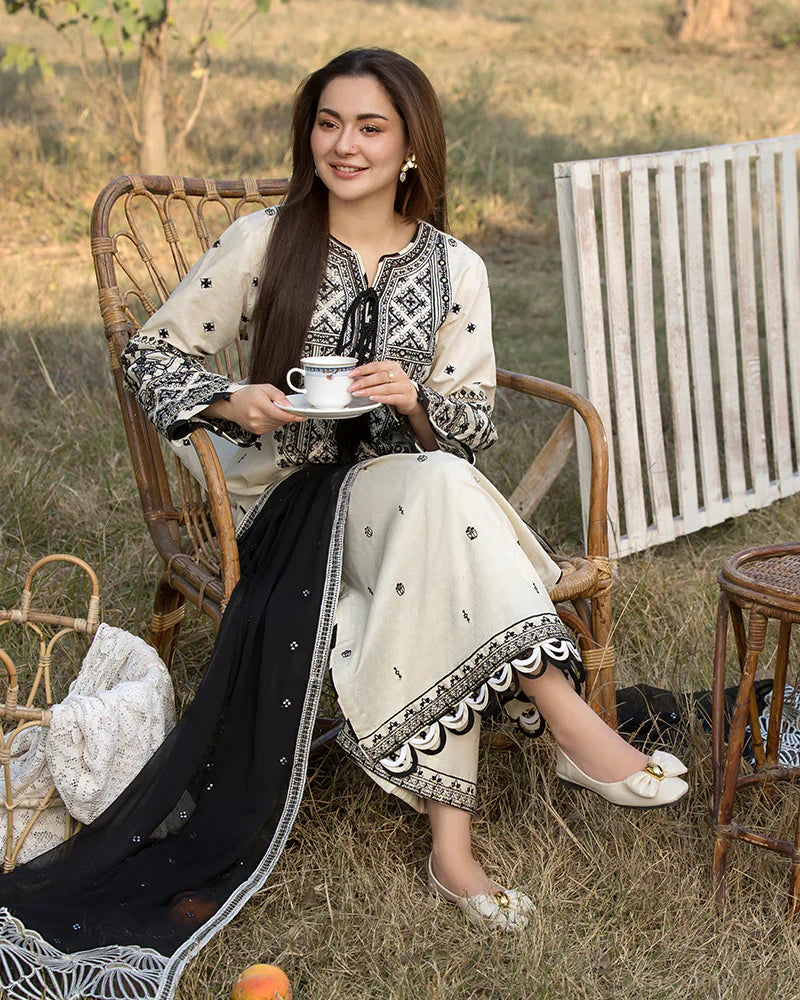 3 Piece Embroidered Dhanak Suit Unstitched | HEW-53