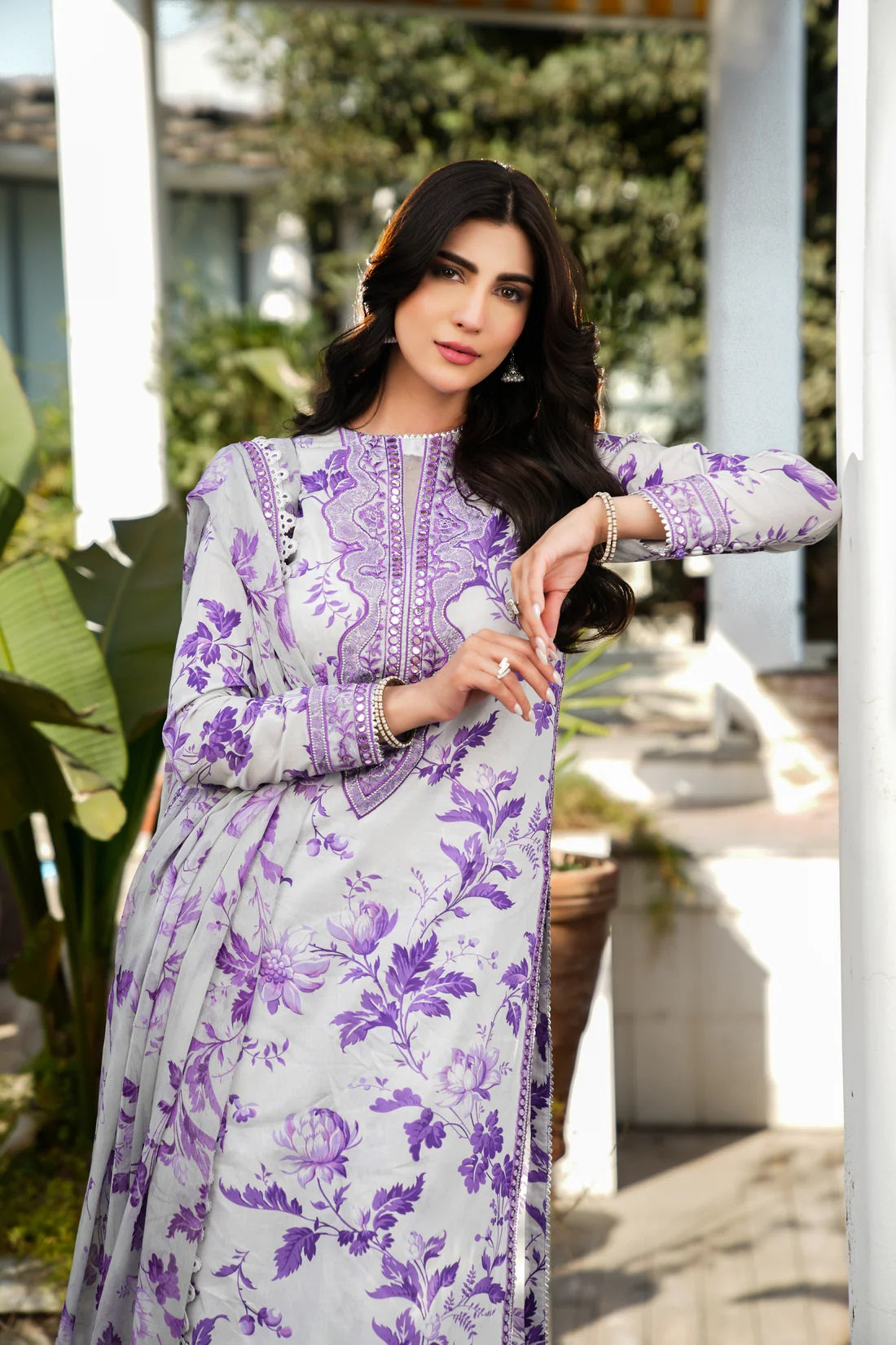3 Piece Embroidered Linen Suit Unstitched | HEW-32