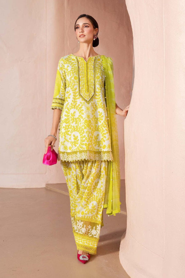 Yellow-3 Piece Unstitched Printed Lawn Suit | MPT-2404-A