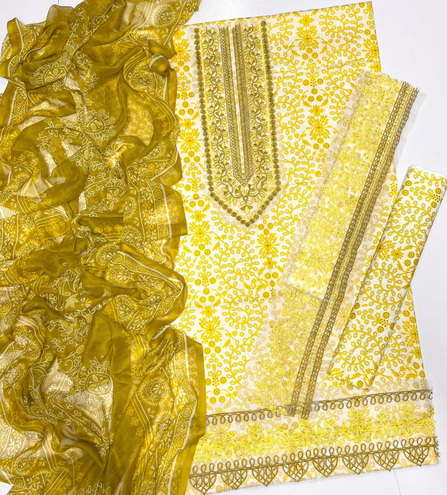 Yellow-3 Piece Unstitched Printed Lawn Suit | MPT-2404-A