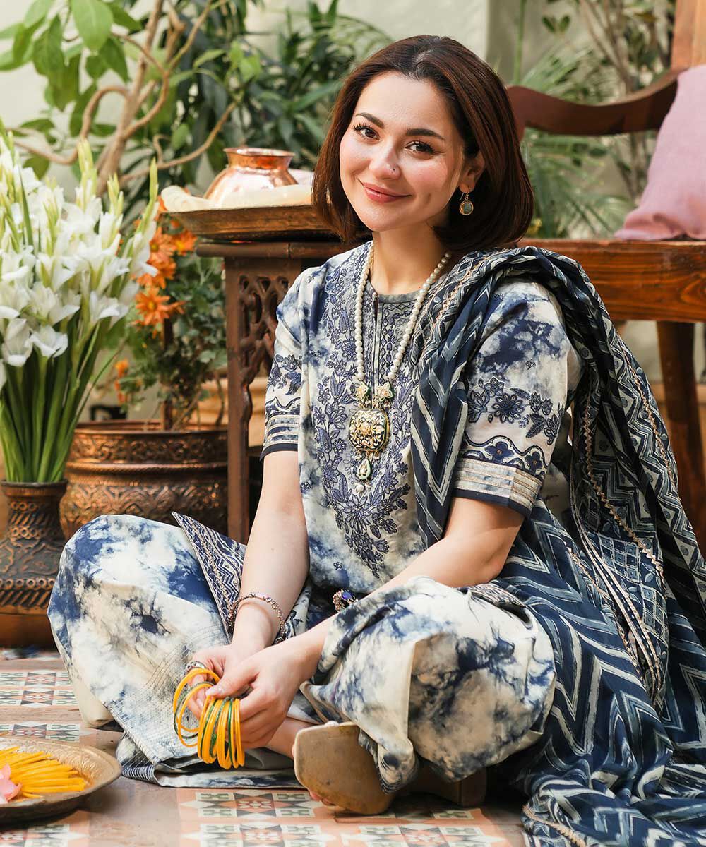 3 Piece Embroidered Linen Suit Unstitched | HEW-33
