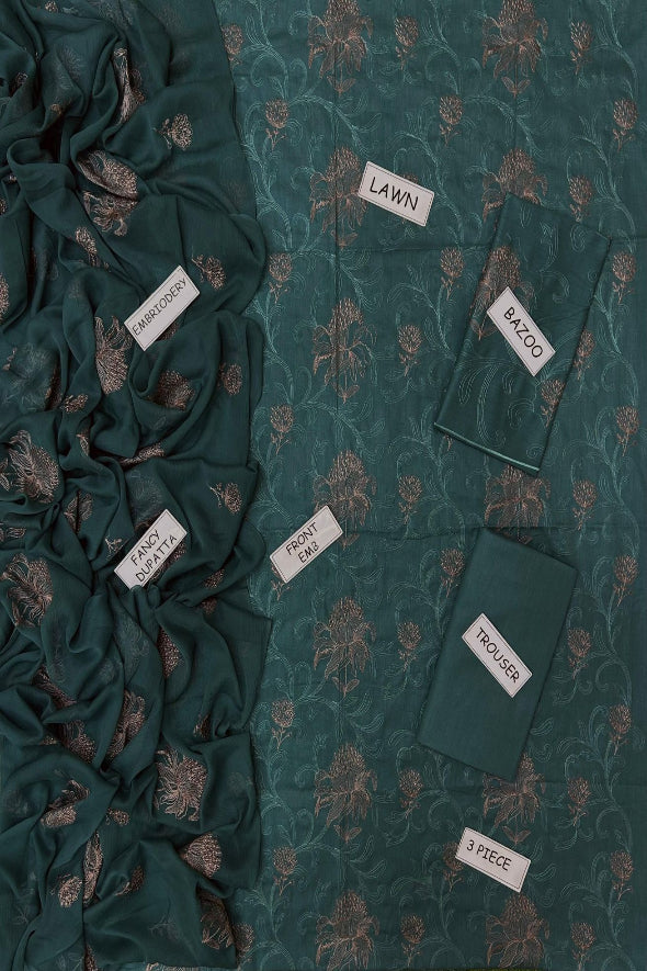 Hania B EMBROIDERED LAWN - 3 PC UNSTITCHED