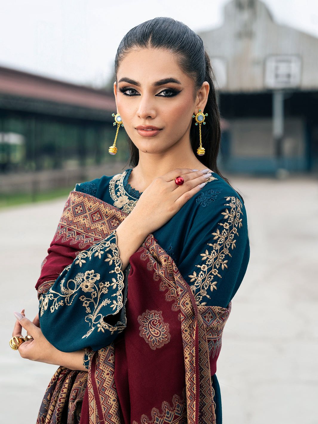 3 Piece Embroidered Dhanak Suit Unstitched | HEW-02