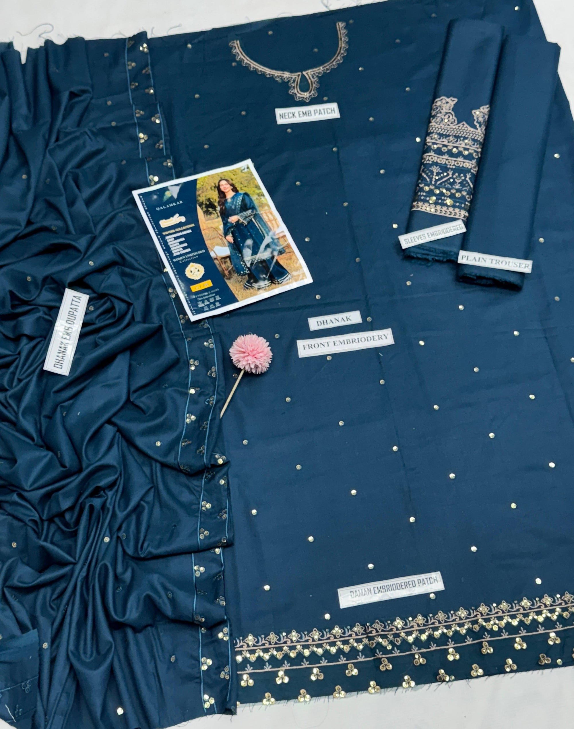 3 Piece Embroidered Dhanak Suit Unstitched | HEW-59