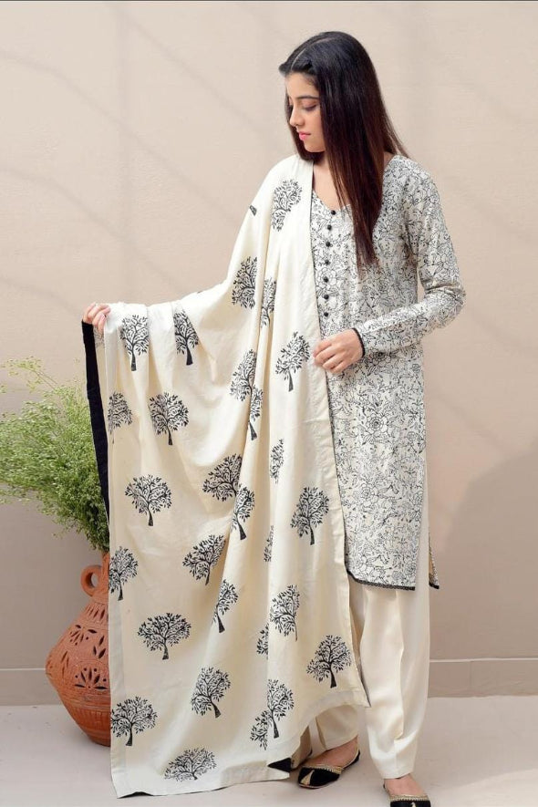 3 Piece Embroidered Dhanak Suit Unstiched | HEW-50