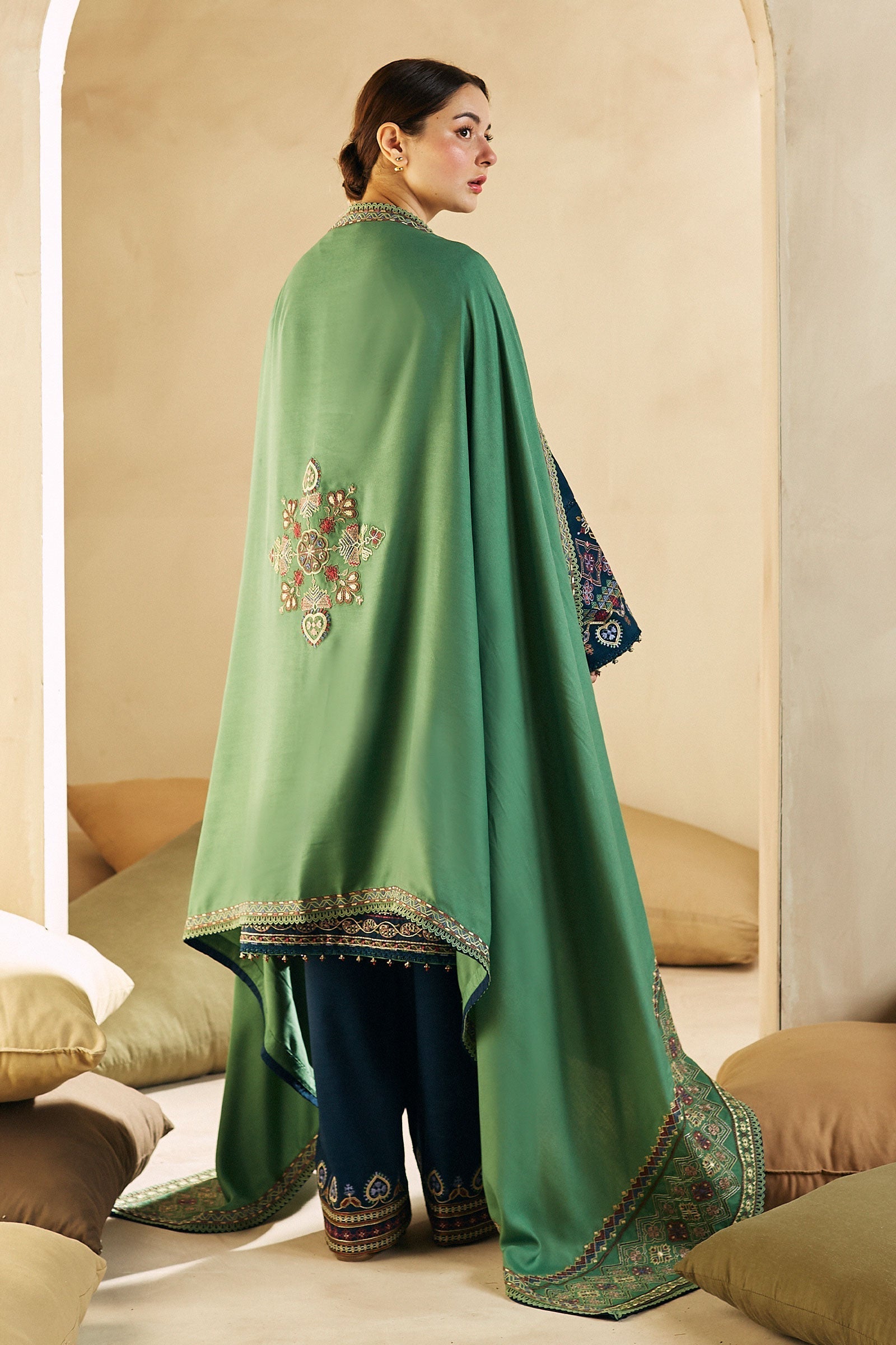 3 Piece Embroidered Dhanak Suit Unstiched | HEW-53