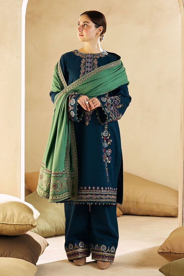 3 Piece Embroidered Dhanak Suit Unstiched | HEW-53