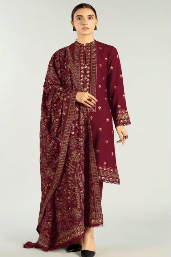 3 Piece Embroidered Dhanak Suit Unstitched | HEW-23