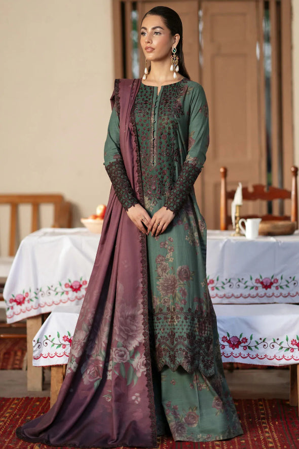 3 Piece Embroidered Linen Suit Unstitched | HEW-05