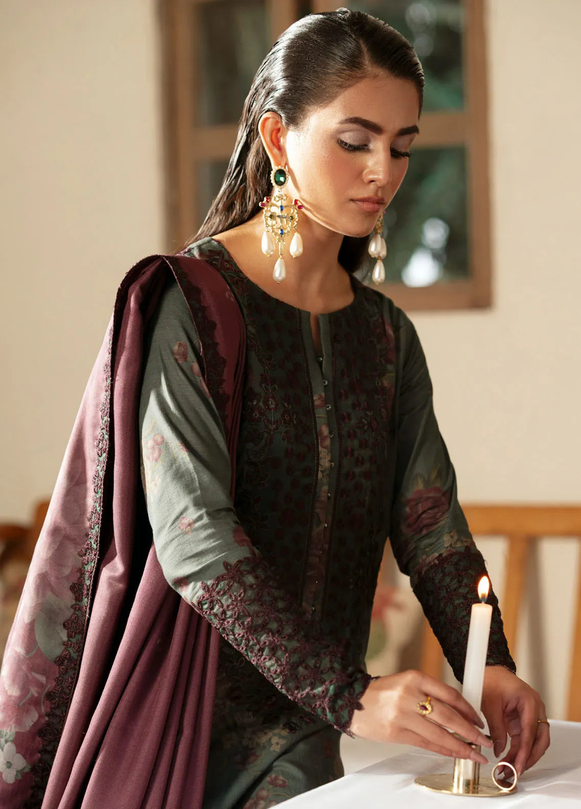 3 Piece Embroidered Linen Suit Unstitched | HEW-05