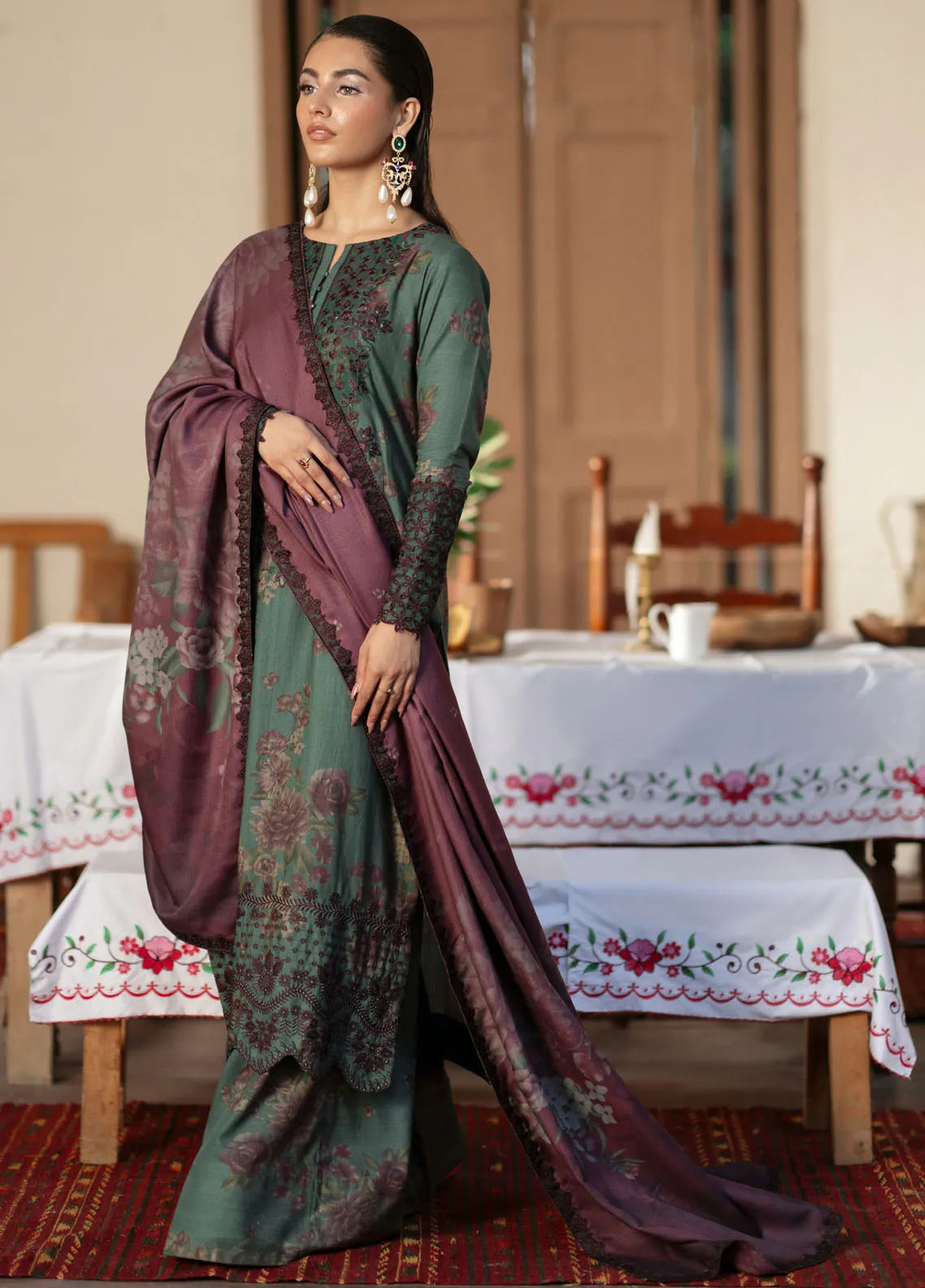 3 Piece Embroidered Linen Suit Unstitched | HEW-05